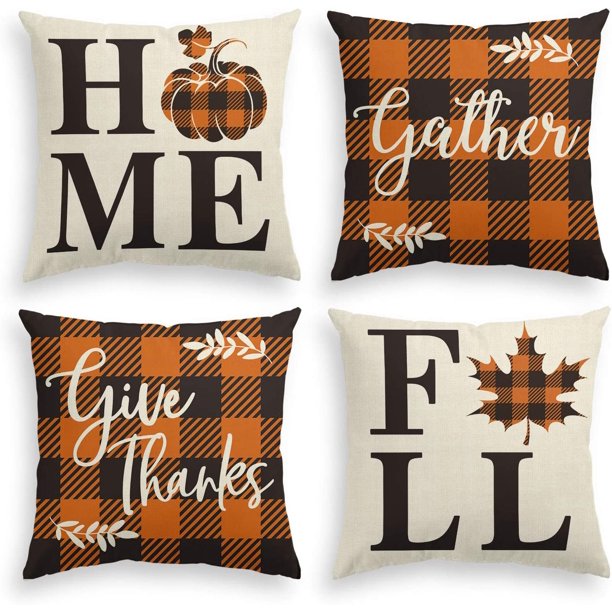 Fall Pillow Covers Set of 4, 18x18 Thanksgiving Farmhouse