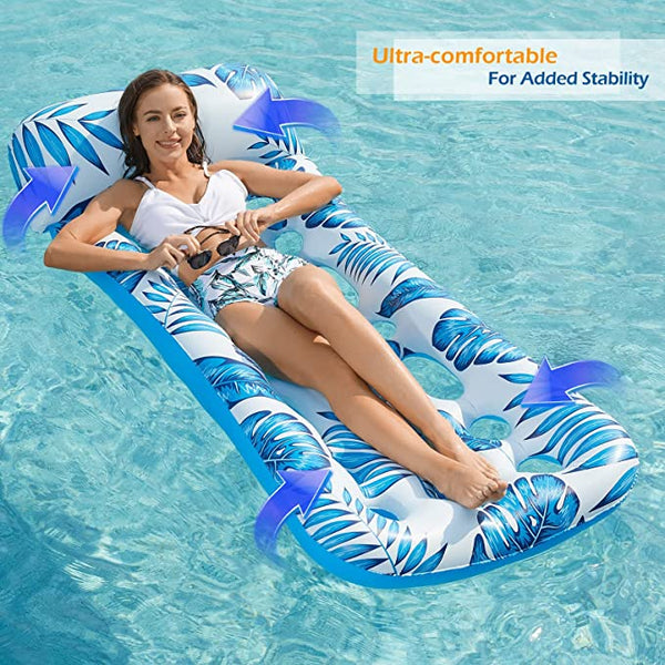 Pool Floats, Moyeeka Inflatable Pool Float Lounge - Pool Floaties Rafts for Adults Floating Pool Lounger Sun Tanning Floats Cool Water Floaty for Swimming Pool Lake Beach Essentials For Vacation,Blue