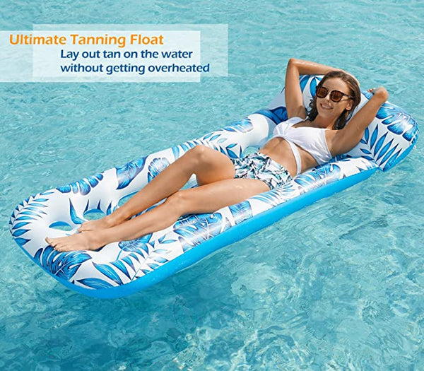 Pool Floats, Moyeeka Inflatable Pool Float Lounge - Pool Floaties Rafts for Adults Floating Pool Lounger Sun Tanning Floats Cool Water Floaty for Swimming Pool Lake Beach Essentials For Vacation,Blue