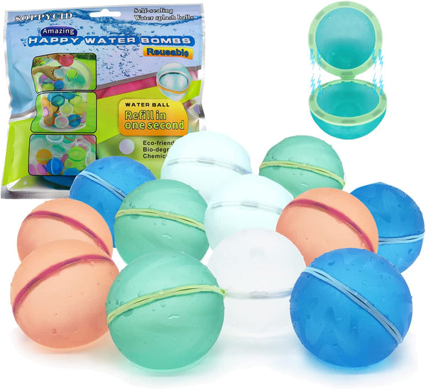 Reusable Water Balloons, 3 PCS Happiwiz Refillable Silicone Water Splash Ball, Quick Fill Self-Sealing Water Bomb for Kids Adults Outdoor Activities Water Fight Pool Games Toy Summer Fun Party Game