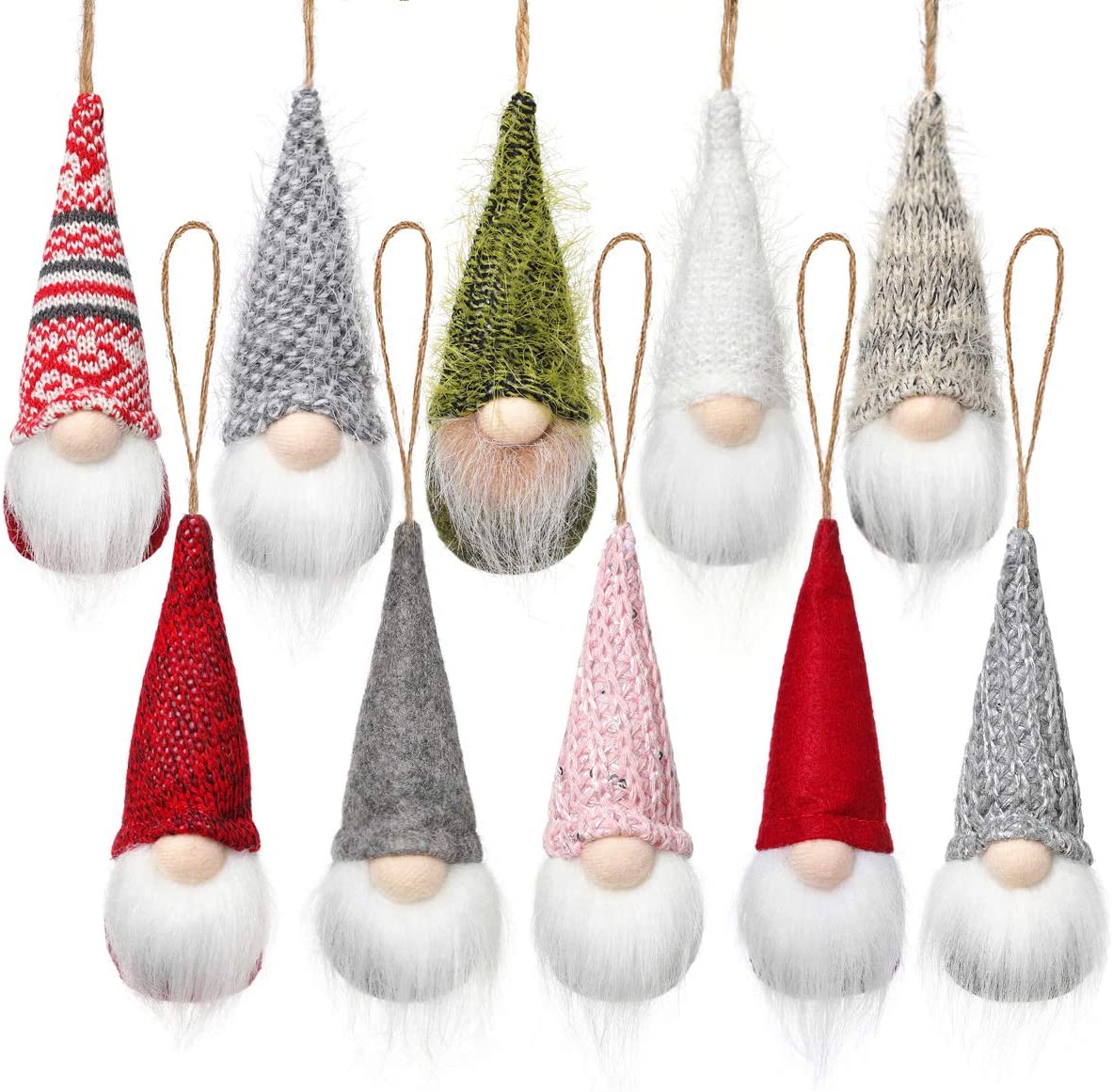 HAPPIWIZ Christmas Tree Hanging Gnomes Ornaments Set of 10