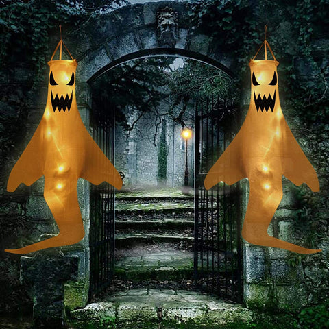 HAPPIWIZ 2pcs LED Halloween Ghost Windsocks