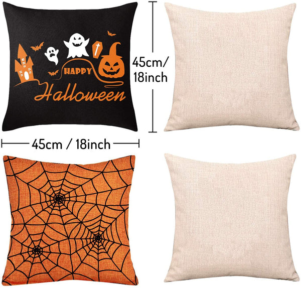 Niyattn Halloween Pillow Cover, 18 x 18 Inch, 4 Pcs