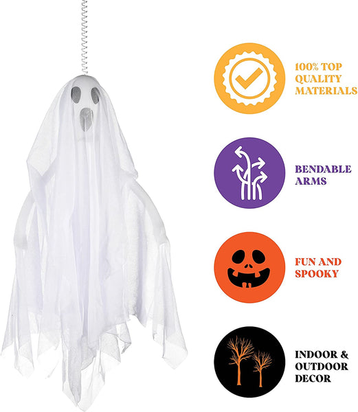 Halloween Hanging Ghost for Party Decoration, 2 Pack Happiwiz 24" Hanging Ghosts, Cute Flying Ghost for Halloween Front Yard Patio Lawn Garden Party Décor and Holiday Decorations