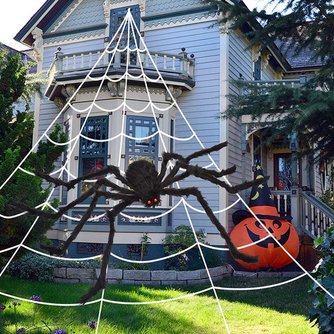 HAPPIWIZ 200" Halloween Spider Web + 59" Giant Spider Decorations Fake Spider