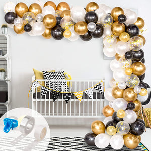 Graduation Decorations Balloons Garland Arch Kit, Happiwiz 120Pcs Black White Gold Confetti Metal Latex Balloons with 3pcs Install Tools for 40th 50th Birthday Graduation Retirement Party