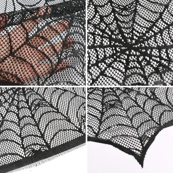 Halloween Fireplace Decorations, 18 x 96 inch Happiwiz Halloween Fireplace Scarf Black Lace Spiderweb Fireplace Mantle Scarf, Cobweb Fireplace Scarf for Halloween Party Decorations