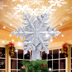 Christmas Tree Topper, Niyattn Snowflake Christmas Tree Topper Lighted with 3D Magic Rotating LED Hollow Glitter Projector Xmas