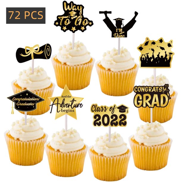 Graduation Cupcake Toppers, Happiwiz 2022 Graduation Party Supplies (72 Pieces) Class of 2022 Cupcake Toppers, 2022 Grad Graduation Appetizer Dessert Decoration Picks