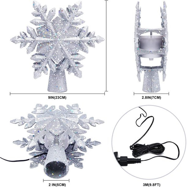 Christmas Tree Topper, Niyattn Snowflake Christmas Tree Topper Lighted with 3D Magic Rotating LED Hollow Glitter Projector Xmas